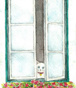 GREETING CARD&WAX ENVELOPE　ねこ窓辺 （6セット）