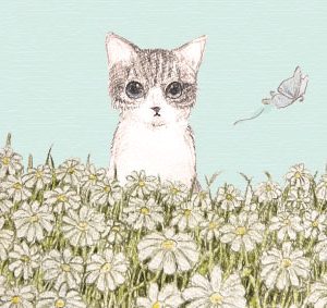 POST CARD&WAX ENVELOPE　ねこ花畑（ピンク）（6セット）