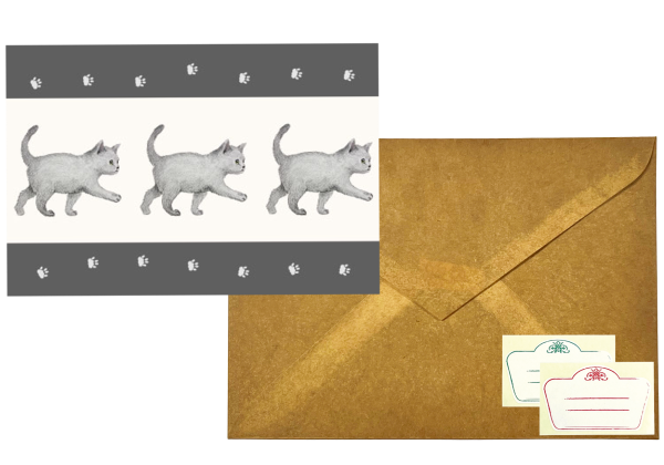 GREETING CARD&WAX ENVELOPE　歩くねこ（6セット） - 画像 (2)