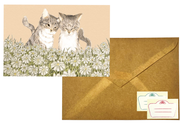 GREETING CARD&WAX ENVELOPE　ねこ花畑（オレンジ）（6セット） - 画像 (2)