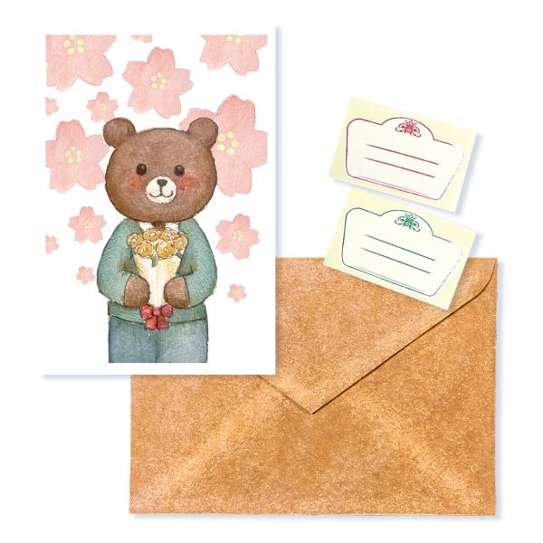 POST CARD＆WAX ENVELOPE  桜クマ（1枚入り×６セット）