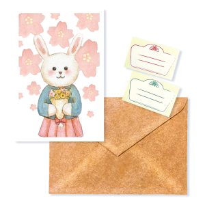 POST CARD＆WAX ENVELOPE 桜ウサギ　（1枚入り×６セット）