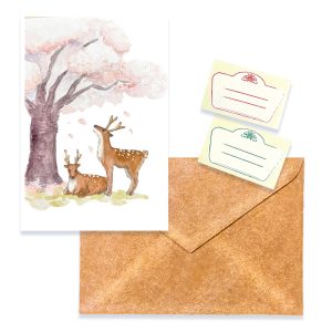 POST CARD＆WAX ENVELOPE 桜と鹿 （1枚入り×６セット）