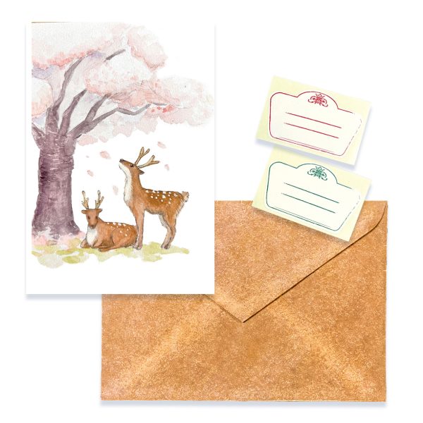 POST CARD＆WAX ENVELOPE 桜と鹿 （1枚入り×６セット）