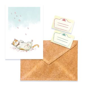 POST CARD＆WAX ENVELOPE 桜と猫  （1枚入り×６セット）