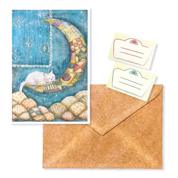 POST CARD&WAX ENVELOPE　ねこ月（6セット） - 画像 (2)