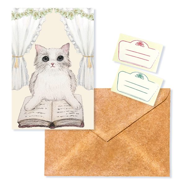 POST CARD&WAX ENVELOPE　ねこ本（6セット） - 画像 (2)