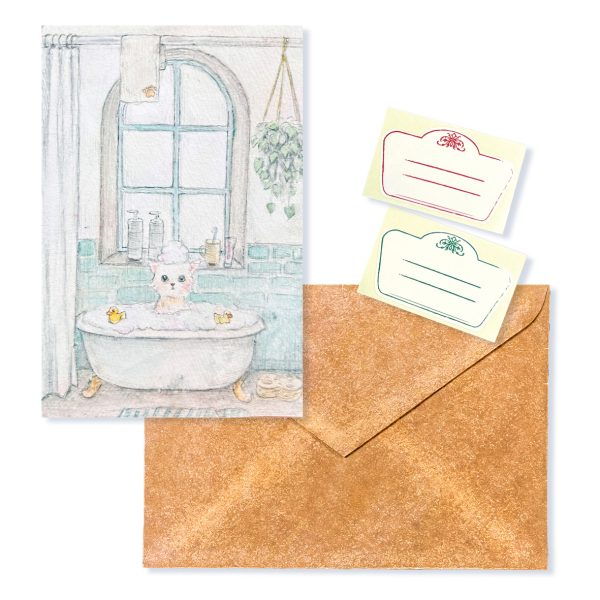 POST CARD&WAX ENVELOPE　ねこ風呂（6セット） - 画像 (2)