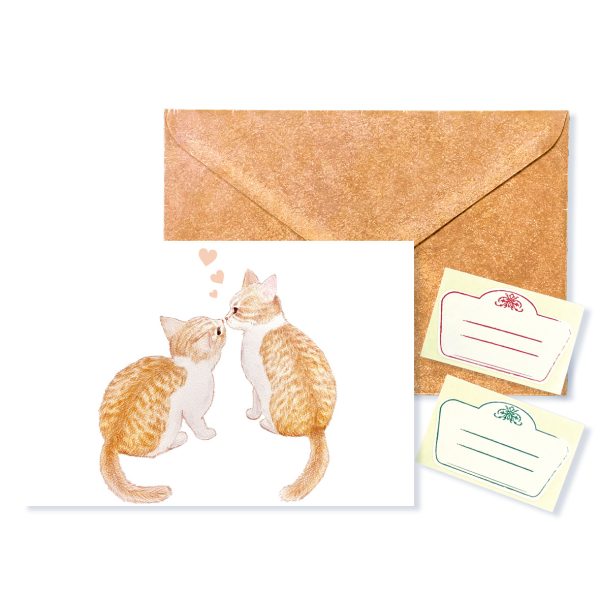 POST CARD&WAX ENVELOPE　ねこ二匹（6セット） - 画像 (2)