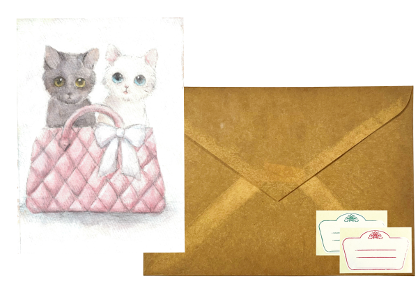 GREETING CARD&WAX ENVELOPE　ねこ鞄 （6セット） - 画像 (2)