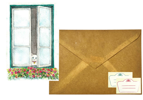 GREETING CARD&WAX ENVELOPE　ねこ窓辺 （6セット） - 画像 (2)