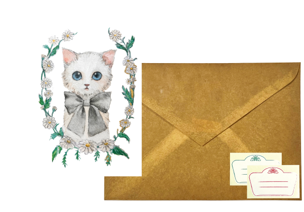 GREETING CARD&WAX ENVELOPE　ねこリース（6セット） - 画像 (2)